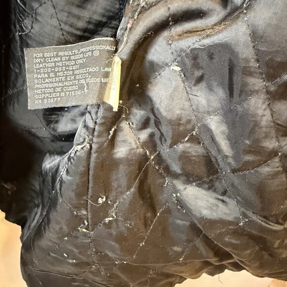 Vintage Leather Jacket Mens XL Black Hooded Drawstring Parka Coat 90s Zip Front - Picture 8 of 8